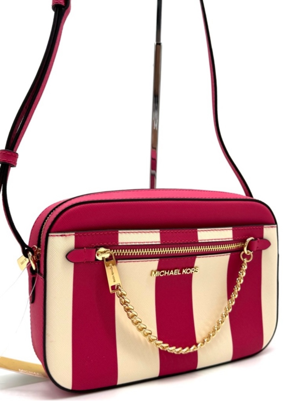 Michael Kors Large EW Zip Chain Xbody Crossbody Bag Electric Pink Multi
